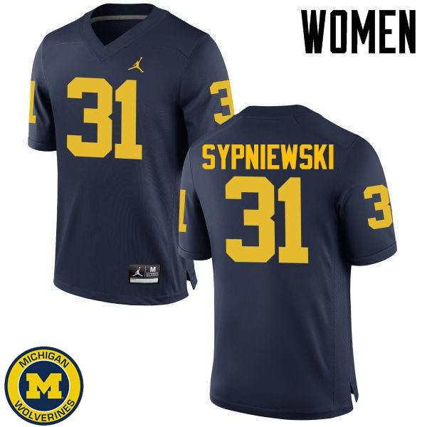 Women University of Michigan #31 Scott Sypniewski Navy NCAA Player Game Football Jersey